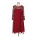 Perceptions Casual Dress - A-Line Crew Neck 3/4 sleeves: Red Print Dresses - Women's Size 4