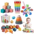 Baby Toys for 6 to 12 Months, 6 in 1 Baby Sensory Toys, Montessori Toys for Babies 6 Months -3 Year Old |Wooden Sorting and Stacking | Stacking Blocks | Activity Cube | Rattle Teether | Xylophone
