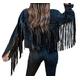 THUCHENYUC Fringe Jacket Women, Long Sleeve Fringe Denim Jacket Buttons Casual Cowboy Style Fringe Coat Outfit (Color : Black, Size : XL)