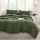 LIFETOWN Olive Green Duvet Cover Queen Comforter Cover Set Jersey Knit Cotton Duvet Cover Set Full Bedding Set 1 Duvet Cover 90x90 Inchs with 2 Pillowcases