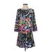 Moda Lux Casual Dress - A-Line Crew Neck 3/4 sleeves: Black Floral Dresses - Women's Size Small