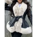 CHRONSTYLE – veste en cuir PU avec col en peluche pour femme vêtement d'hiver chaud avec ceinture