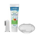 Dr. Brown s Silicone Finger Baby Toothbrush Kit Two Finger Brushes Travel Storage Case and Baby Toothpaste Apple Pear Flavor Toddlers & Kids Love Fluoride Free Made in the USA 0-3 Years 1.4oz