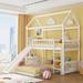 Twin Over Twin Bunk Bed with Slide, House Bunk Bed with Slide, Space Saving Design, Playhouse Bed for Toddlers Kids Girls Boys
