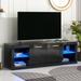 TV Stand with 2 Tempered Glass Shelves, High Gloss Media Console for TVs Up to 70", TV Cabinet with LED Color Changing Lights