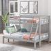 Twin Over Full Bunk Bed, Solid Wood Bunk Loft Bed Frame with Guardrail, Convertible into Two Individual Beds, Gray