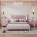 3-Pieces Bedroom Sets,Queen Size Upholstered Platform Bed with LED Lights and Two Nightstands
