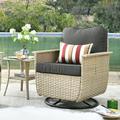 Ovios 2 Pieces Outdoor Patio Furniture Set Wicker Swivel Chair with Storage Box & Black Cushion