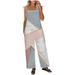 REORIAFEE Wide Leg Dressy Jumpsuits for Women Elegant Classy Square Collar Sleeveless Jumpsuit Color Block Spaghetti Strap Women Overalls Backless Loose Long Playsuit Romper Jumpsuit Gray XL