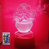 YSTIAN 3D Rose Flower led Night Light Lamp Illusion Night Light 16 Color Changing Table Desk Decoration Lamps Gift Acrylic Flat ABS Base USB Cable Toy