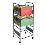 3-Tier Metal Rolling File Cart Home Office Rolling File Cart Hanging File Folder Rack Drawer File Cabinet Black