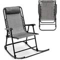 Folding Rocking Chair Rocking Camping Chair with Pillow & Armrests Folding Lounge Rocker for Outdoor Poolside Yard Garden Indoor