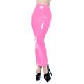 XS-7XL PVC Leather Pencil Skirt for Women Zip High Waist PU Latex Leather Long Skirts Tight Clothes,Pink,XL