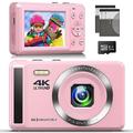 Digital Camera 4K FHD Vlogging Camera, 44MP Autofocus Compact Camera with 16X Digital Zoom, Rechargeable 2.4” Mini Kids Camera with 32GB Memory Card,2 Batteries for Beginners Students Teenagers