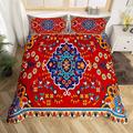 Vintage Bed Set Persian Duvet Cover Blue Oriental Medallion Bedding Set Double Boho Turkish Comforter Cover Himalayas Bohemian Bed Cover Microfiber Cozy Red Decotive 3 Pieces With Zipper Closure