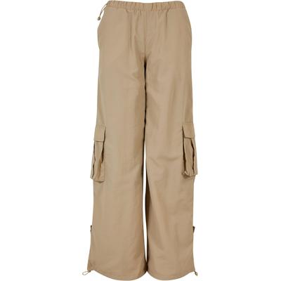 Stoffhose URBAN CLASSICS "Urban Classics Damen Ladies Wide Crinkle Nylon Cargo Pants", Damen, Gr. 3XL, US-Größen, grau (concrete), 100% Polyamid, unifarben, loose fit, Hosen Image