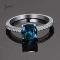 Bague en argent Sterling 925 en Zircon aigue-marine bleu paon anneaux de fiançailles de mariage