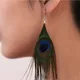 Boucles d'oreilles pendantes en plumes naturelles de paon documents assortis nouveau style mode