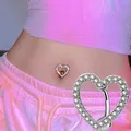 Anneau de nombril en acier inoxydable pour femme coeur en cristal papillon rose mignon piercing