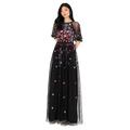 Maya Deluxe Women's Maxi Ladies Ball Gown for Wedding Guest Short Sleeve Polka Dot Floral Sequin Embellished Prom Occasion Dress, Black, 34