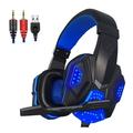Game Glowing Headsets Big Headphones with Light Mic Stereo Earphones Deep Bass for PC Computer Mobile Phone Gamer (Blue)