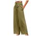 RYRJJ Wide Leg Pants for Women Smocked High Elastic Waist Flowy Palazzo Pants Summer Casual Tie Knot Loose Comfy Trousers with Pocket(Army Green XL)