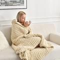 Maetoow Tighter Version Chenille Chunky Knit Blanket Throw （60×80 Inch）, Handmade Warm & Cozy Blanket Couch, Bed, Home Decor, Soft Fleece Banket, Boho Thick Blankets and Giant Yarn Throws，Beige
