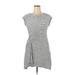 Max Studio Casual Dress - Mini High Neck Short sleeves: Gray Stripes Dresses - Women's Size X-Large