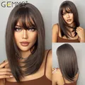 GEMMA – perruque synthétique BoBo marron foncé avec frange pour femmes postiche lisse à longueur