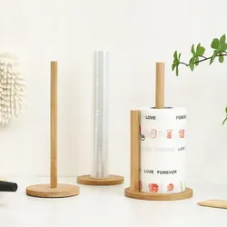 Porte-papier hygiénique debout rouleau de papier en bois de bambou serviette de cuisine crochet