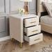 Velvet Upholstered Wooden Nightstand with 3 Drawers and Metal Legs Handles End Table with Marble Worktop for Living Room, Beige