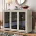 Free Standing Buffet Cabinet, Storage Cabinet with Tempered Glass Doors, Accent Cabinet Display Cabinet with Adjustable Shelf