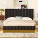 Queen Upholstered Lift Up Storage Bed, Modern Platform Bed with Sockets & USB Ports, Pu Leather Bed Frame w/Storage & LED Light