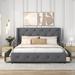 Upholstered Platform Bed with Wingback Tufted Headboard and 4 Drawers, No Box Spring Needed, Linen Fabric, Queen Size