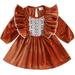 Xkwyshop Newborn Baby Girl Dress Long Sleeve Lace Patchwork Corduroy Dress A-line Dress for Daily Party