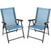 Gymax Set of 2 Patio Folding Chairs Outdoor Portable Pack Lawn Chairs w/ Armrests Blue