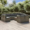 Gecheer 10 Piece Patio Set with Cushions Gray Poly Rattan