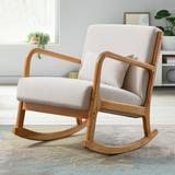 JONPONY Mid Century Modern Accent Chair Single Fabric Lounge Reading Armchair with Solid Wood Frame Easy Assembly Arm Chairs for Living Room Beige