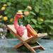 Pink Flamingo Garden Statue Lying on Lounge Chair Flamingo Garden Yard Ornament Beach Tropical Sculpture Figurine Outdoor Lawn Patio Decoration