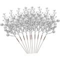 20 Pcs Christmas Glitter Spray Berry Stems Artificial Christmas Tree Picks Berry Stem Foam Christmas Tree Ornaments for Home Party Table Gift Indoor Decor (Silver)