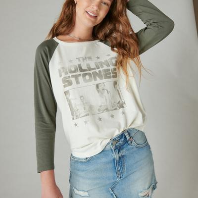 Lucky Brand Rolling Stones Ticket Raglan Tee - Women's Clothing Tops Shirts Tee Graphic T Shirts in Egret, Size M