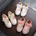 Chaussures plates en cuir avec fleurs brillantes pour filles chaussures de princesse pour enfants