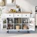 Multifunctional Storage Kitchen Island Kitchen Cart with Wood Drop-Leaf Countertop for Dinning Room, White
