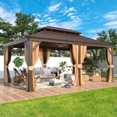EROMMY PRO Premium Gazebo w/ Galvanized Steel Roof & Aluminum Frame | Premium Curtains & Netting Included
