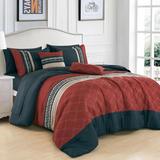 9 Piece Comforter Set Red Navy Beige Modern Striped Soft Bedding