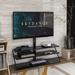 Universal Entertainment Center Tempered Glass Height Adjustable Glass Floor Media Storage Stand With Mount Metal Tube TV Stand