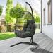 Outdoor Black Metal Swing Egg Chair with Cushion and Stand