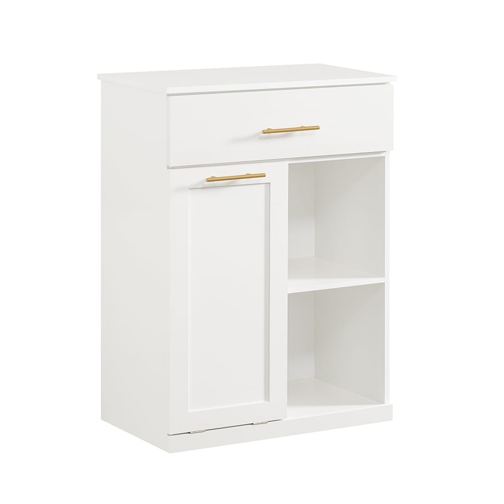 Meuble bas avec bac à linge pliable effet bois blanc