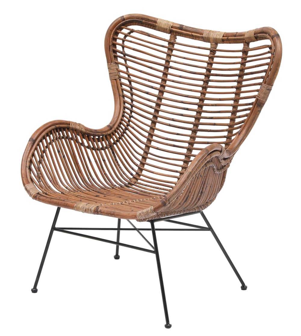 Fauteuil en métal et rotin naturel