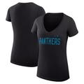 Women's G-III 4Her by Carl Banks Black Carolina Panthers Dot Print V-Neck Fitted T-Shirt